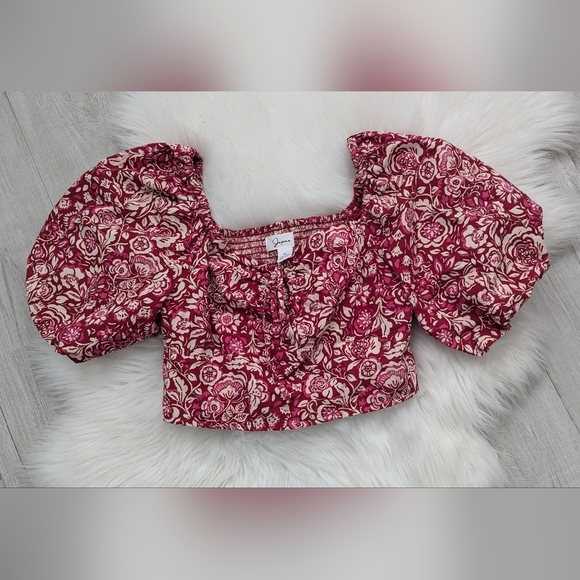 Japna Women's Floral Smocked Crop puff sleeve top Top Blouse Size M - Picture 5 of 12